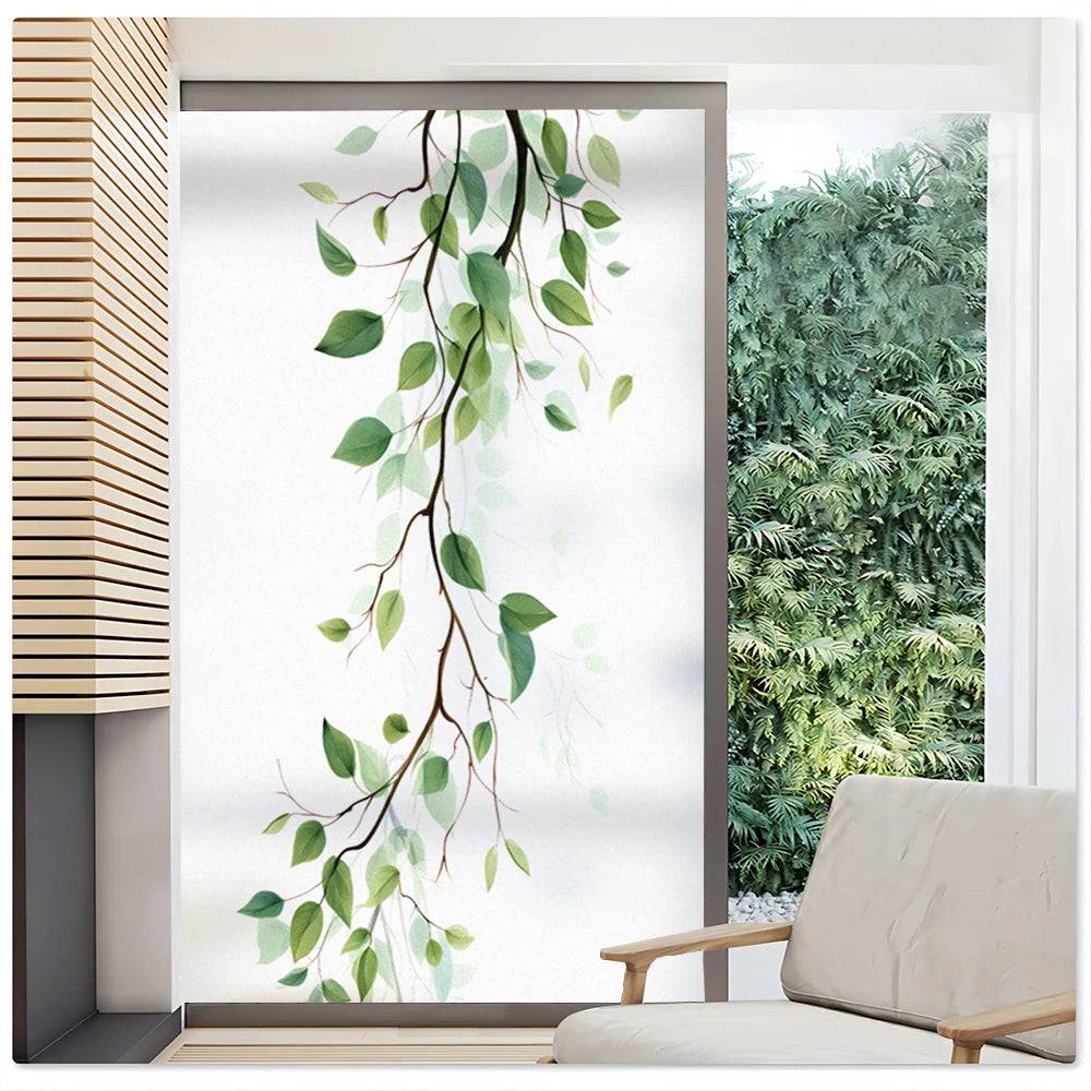 Fönsterfilm med hängande grenar och gröna blad - A / 40cmx60cm