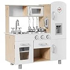 COSTWAY TY327903DE Barnkök med realistiskt ljus och ljud, barnlekkök trä med kylskåp, inkl. lektillbehör, för barn från 3 år, 72,5 x 29 x 81,5 cm