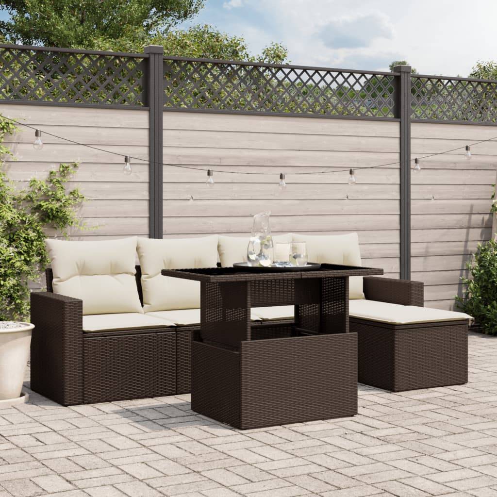 Sofasæt Til Haven 6 Dele Med Hynder Polyrattan - Brun og cremefarvet / Uden opbevaring