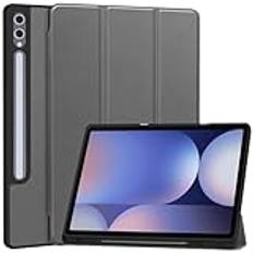 Tablet PC-fodral Tri-Fold Smart Tablet Case Compatible with Samsung Galaxy Tab S10 Plus 12.4" 2024 SM-X820 Case Ultra Slim Case Auto Wake Sleep Protective Case Smart Cover w/Pencil Holder Skydd(Gris)