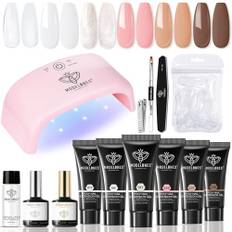 Modelones Polygel Set Poly Gel Nägel Rosa Weiß 6 Farben Starter Set Komplett mit UV Lamp 20W und Slip Solution Base Top Coat Acrylnägel für Quick Extension Selber Machen Valentinstag