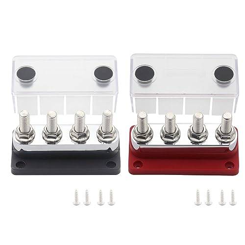 Gloaso Terminalblock 12 V-48 V cc 600 A, kopparbussbar robust, 4 x M10 terminalbultar kraftfördelningsstänger, e svart och röd 2 förpackningar