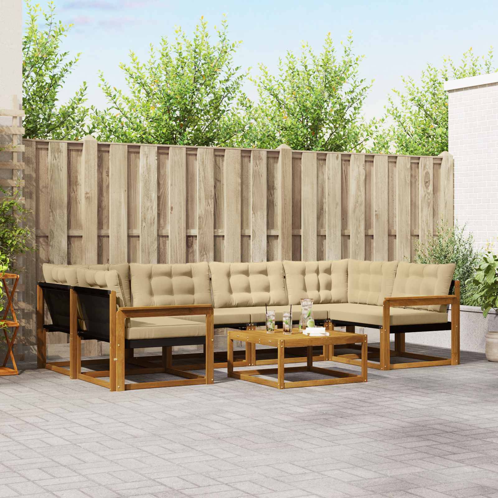 vidaXL Utomhussoffset med kudde 7 pcs Naturlig och Beige