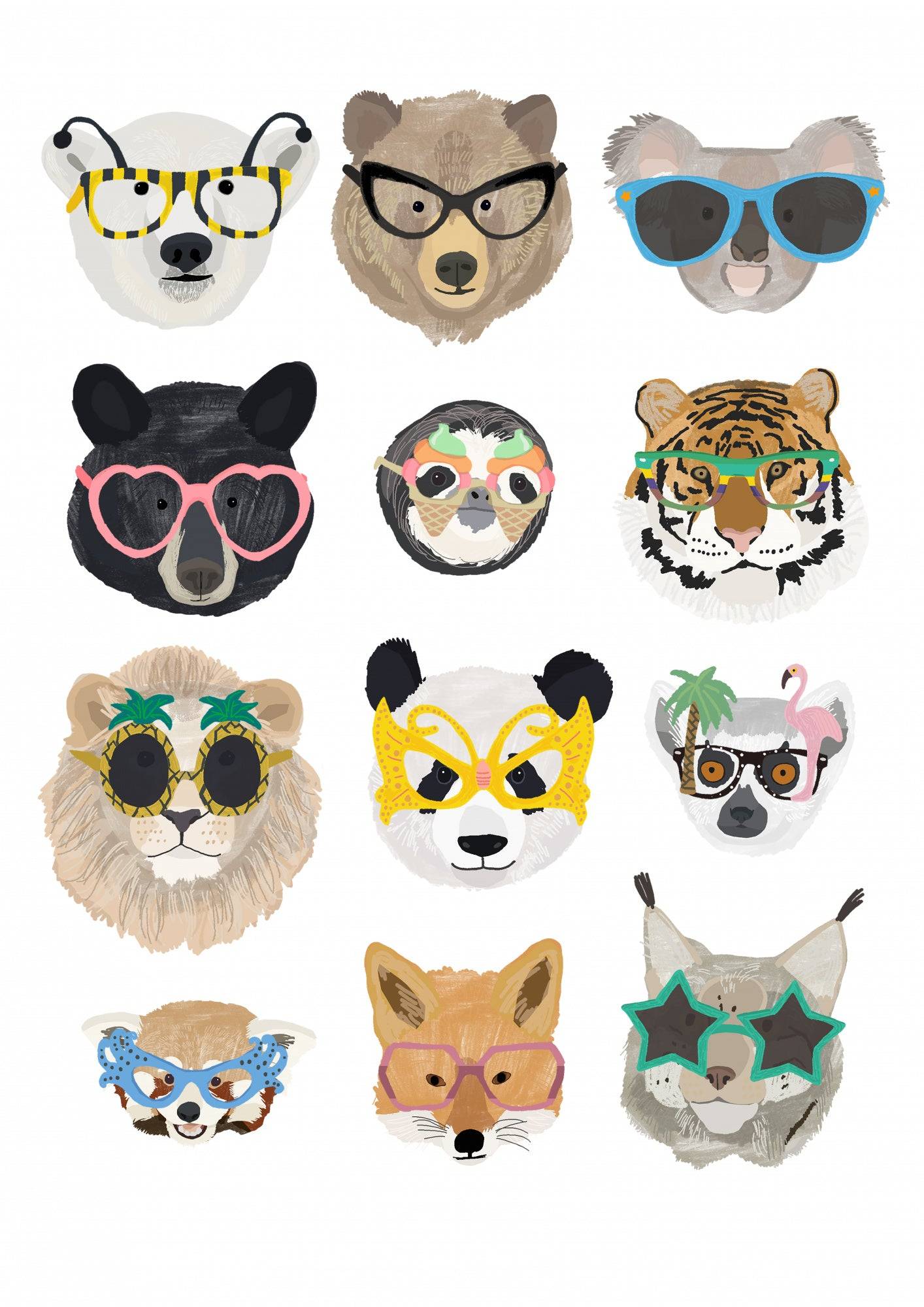 Big Cats in glasses print Poster och Canvastavla - Canvas / 50x70 cm