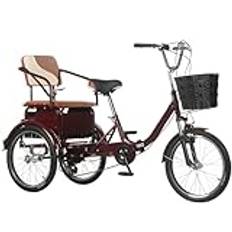 Fällbar trehjuling rickshaw, 6 hastigheter variabel hastighet hybrid trehjuling, cruiser trehjuling för äldre vuxna, baksäte med bälte, 3 hjul cykel, hydraulisk framgaffel, tandem trike