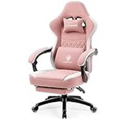 Dowinx Gamingstol med fickfjäderkudde, massage gamingfåtölj med fotstöd, ergonomisk racingspelstol 150 kg lastkapacitet, rosa