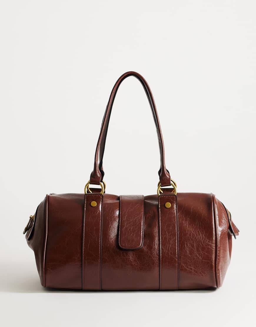 Topshop Star medium skuldertaske med hardware-detaljer i bowler-stil, chokolade-Brun - One Size
