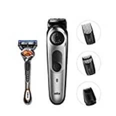 Braun BT5060 Beard Trimmer and Hair Clipper, Detaljrimmattachment, Sharp Blades, Free Gillette Fusion5 ProGlide Razor med Flexball Technology, Svart/Silver