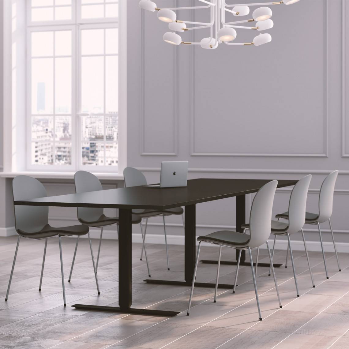 Konferencesæt Modul + Noor 6050S, Størrelse 8 pladser (280 cm), Farve på stol Mørkegrå, Farve på bord Sort
