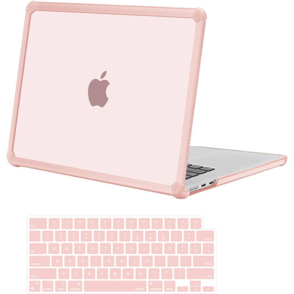 Kompatibel med MacBook Air 15" (2025/2024/2023M4/M3/M2), lyserødt, kraftigt, hårdt cover med TPU-bumper og tastaturcover