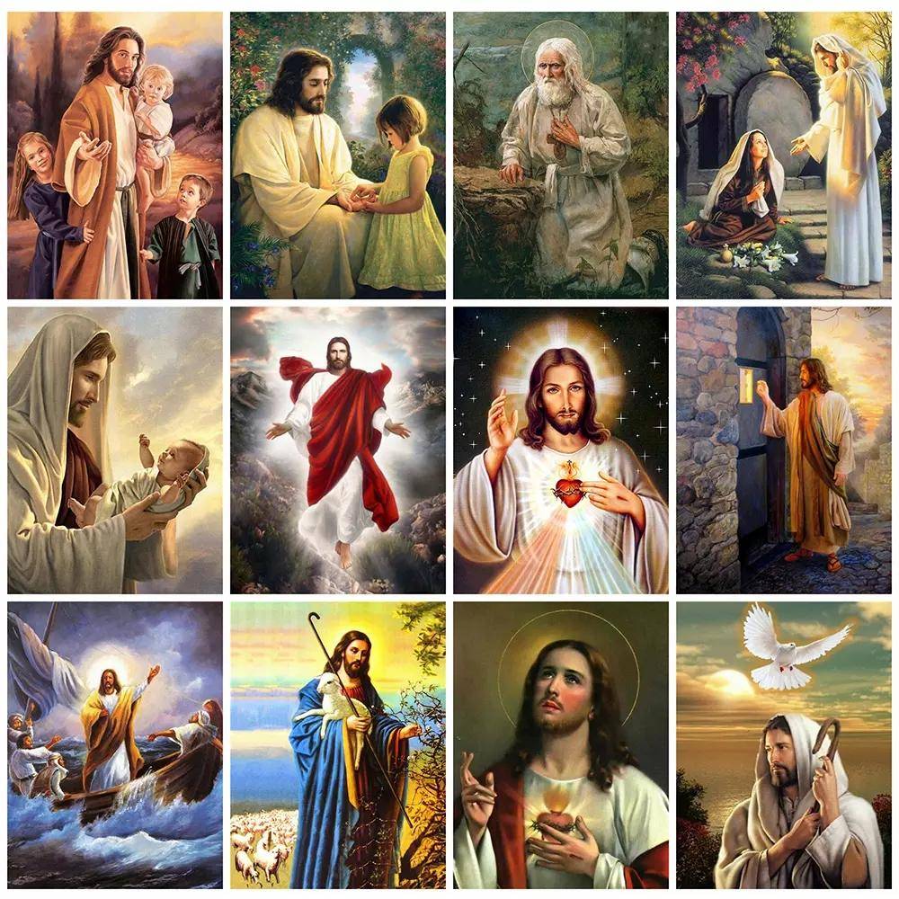 Diamantmålning Hel rund/fyrkantig Nyankomst Jesus 5D Diamantmosaik Hel Religion Broderi Hantverk