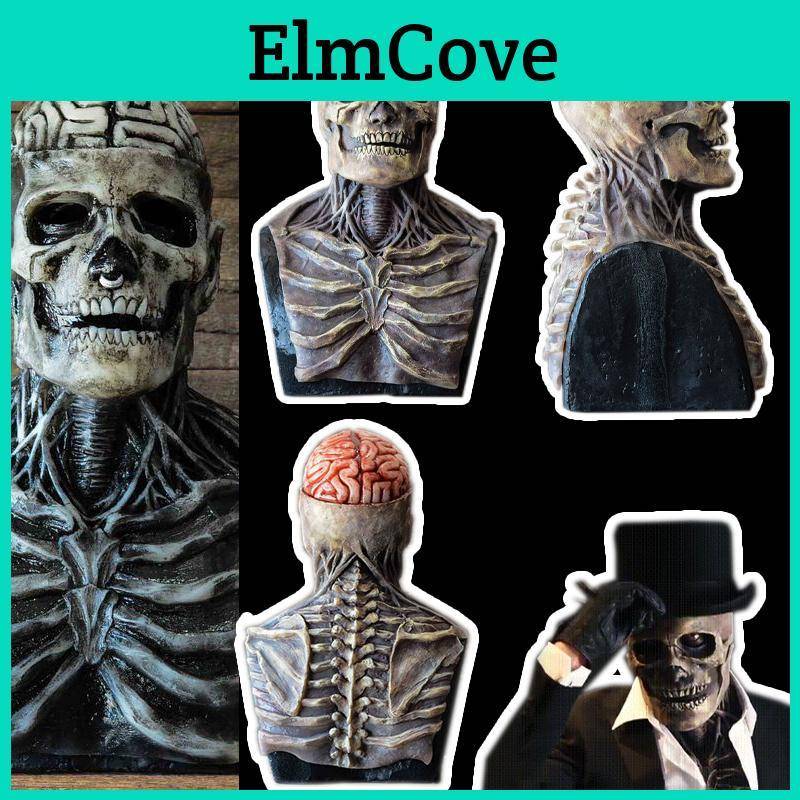 Läskig Skelett Biokemisk Mask För Halloweenfestligheter Heltäckande Silikonhuvud Med Hatt cm