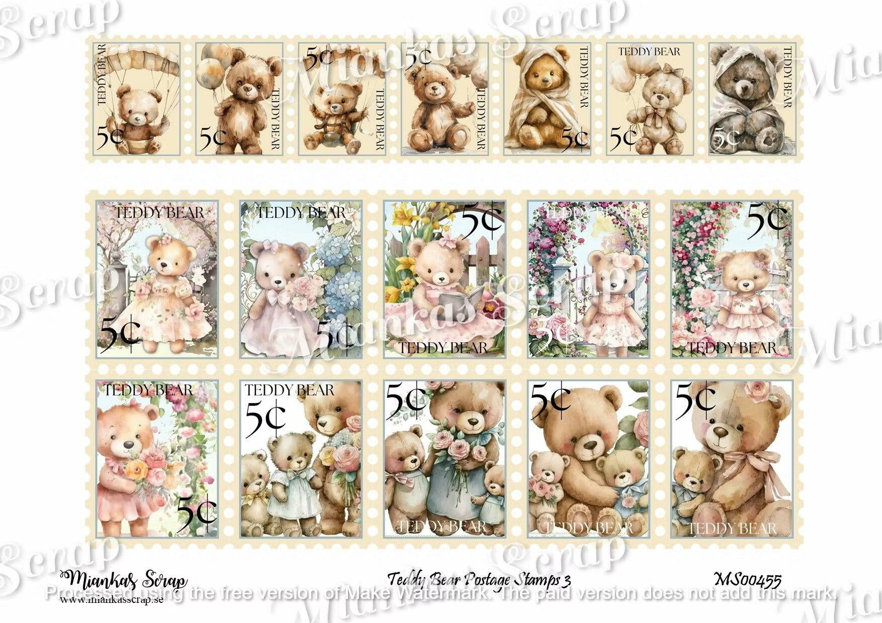 Miankas Scrap klippark - Teddy Bear Postage Stamps 3
