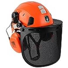 GREEN DEVIL motorsågsskyddshjälm, skogsskyddshjälm, säkerhetshjälm med öronskydd, öronskydd och ansiktsskydd, nätvisir, 3-i-1 hjälmset, slagtålig, bekväm, ventilation, arbetshjälm