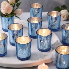 TEMU Elegant Blue Glass Votive Candle Holder Set Of 6/12 - Sparkling Tea Lights For Weddings, Showers & Party Decor, Home Tabletop Display, Candle Holder Decor