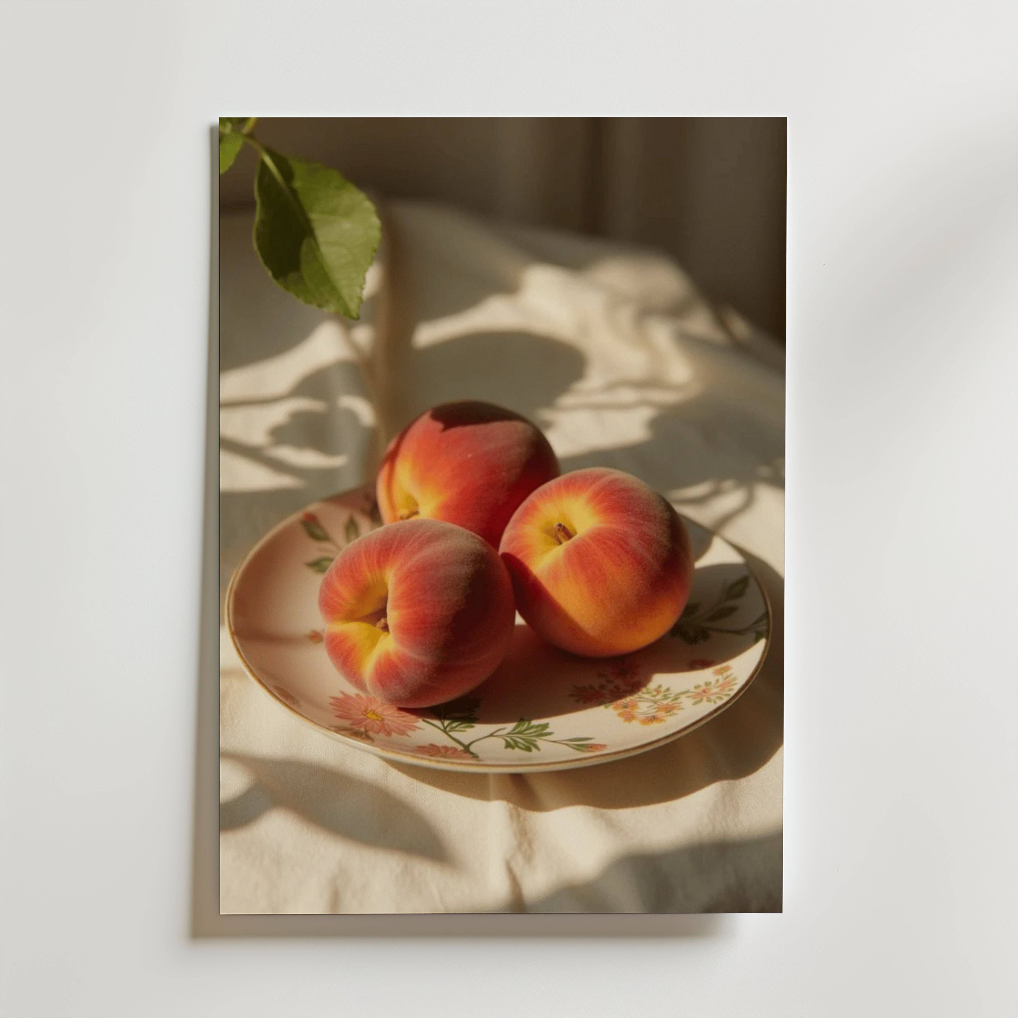 Organic Peaches floral plate Poster - Premium Canvas 100x140 cm