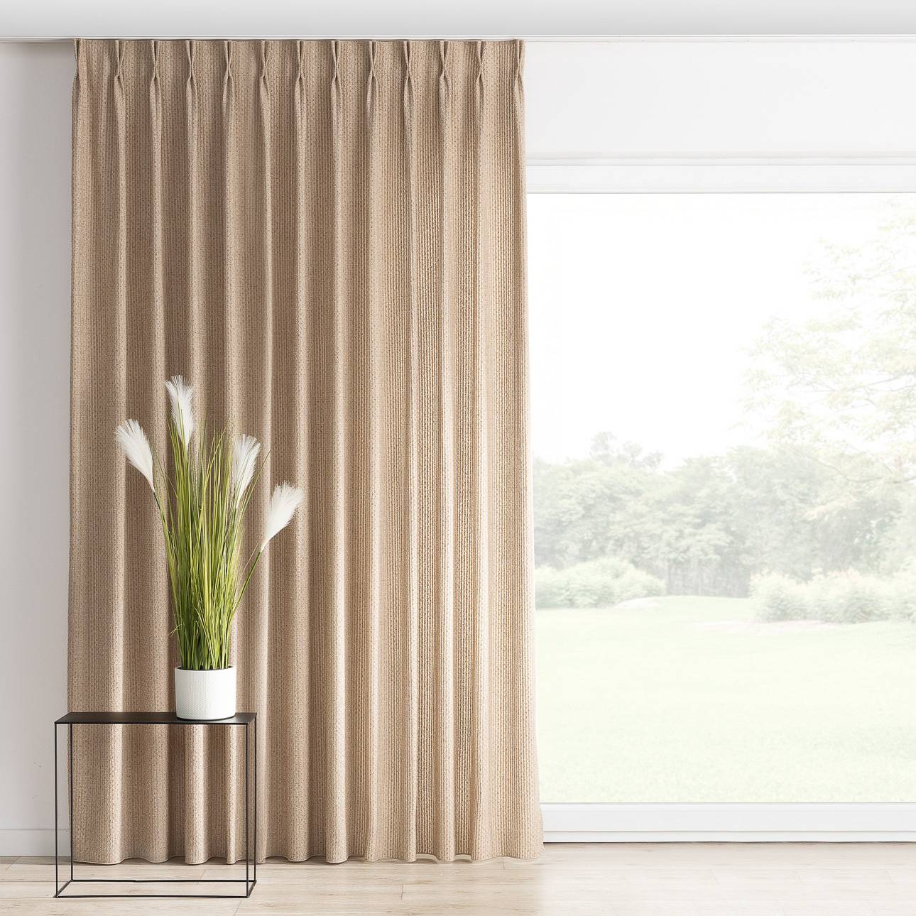Gardin med dubbel fast veck 1 längd, Beige, Boucle Mist