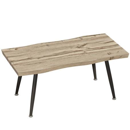 Soffbord Naturlig-Look Skiva 100 x 50 x 45 cm Rustik Ek Trä Och Stålben