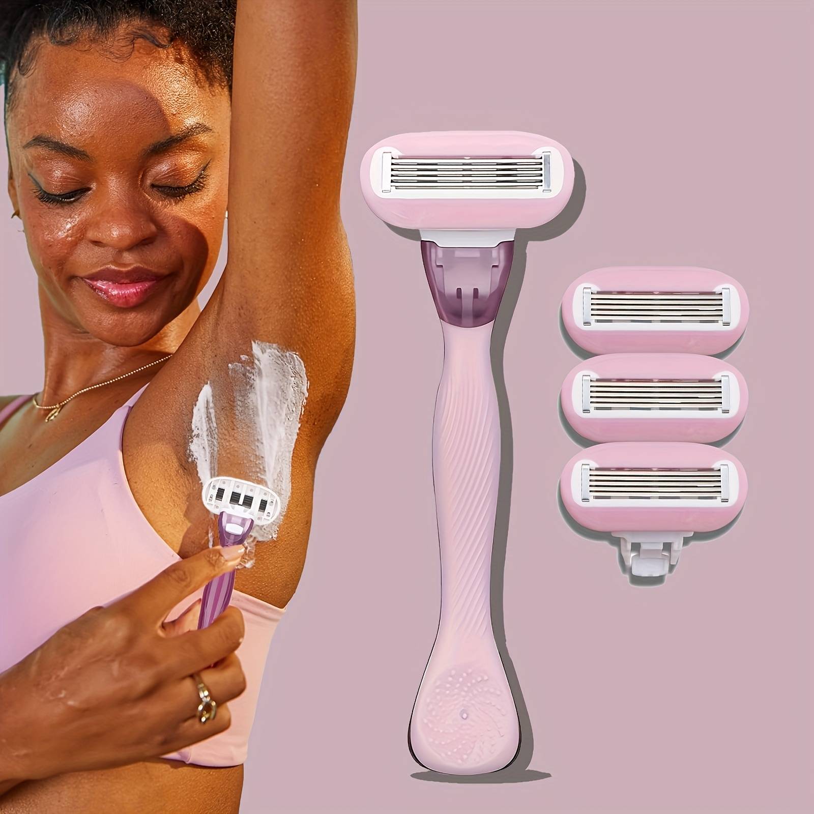 TEMU Purple Women's 5 Blade Razor With Lubricating Moisture Strip For 1 Handle And 4 Replacement Blade Refills For Each Cartridge Lasts Thirty Days Travel Friendly Smooth Shave For And Travel