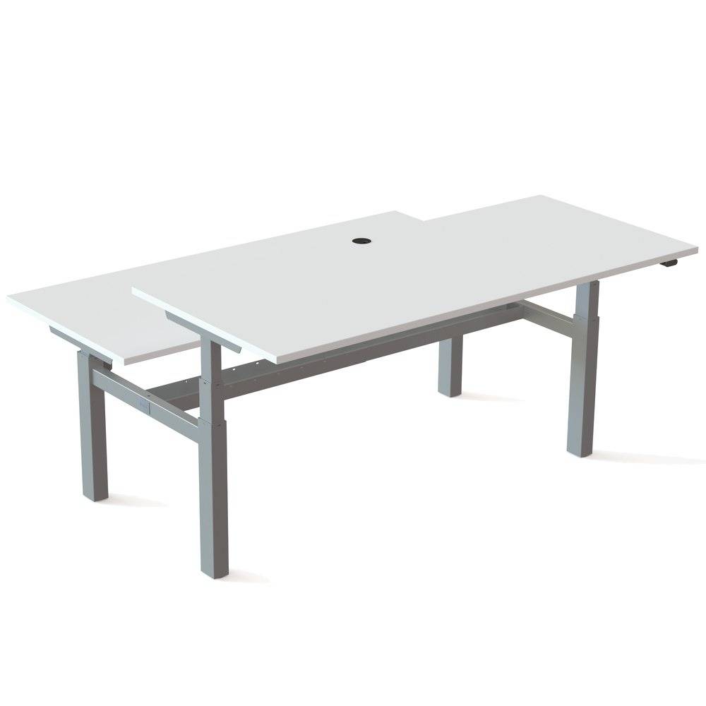 ConSet 501-88 Dobbelt hæve-/sænkebord, 180x80 cm, hvid med sølv stel.