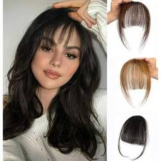 Clip In Bangs Äkta Äkta Hår Clip On Wispy Bangs Fransar Med Templar Peruker Fake Front Bangs Extensions För Kvinnor - Multifärgad