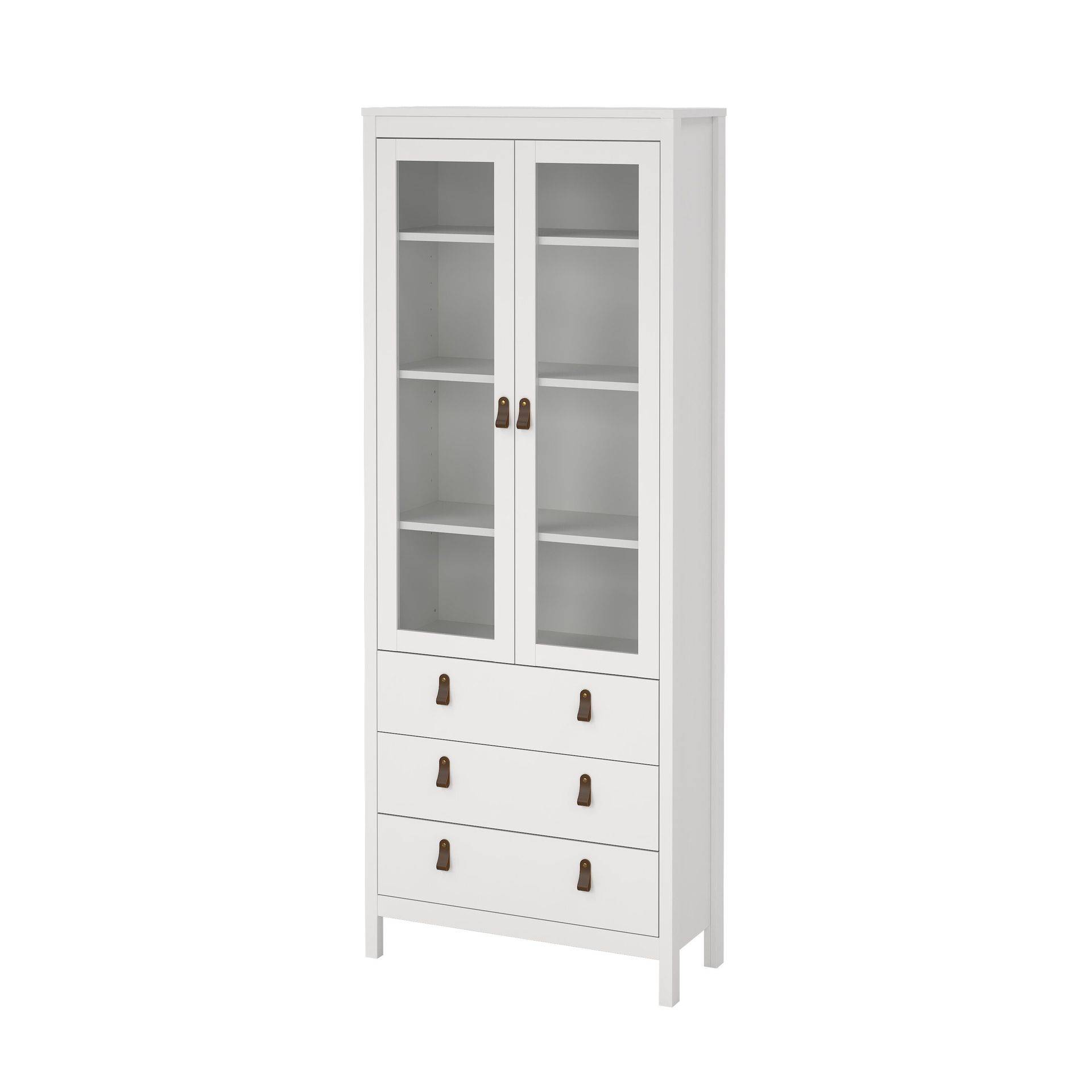 Tvilum Vitrinskåp Madrid med 2 glasdörrar 3 lådor 78x199 cm - Vit Glas