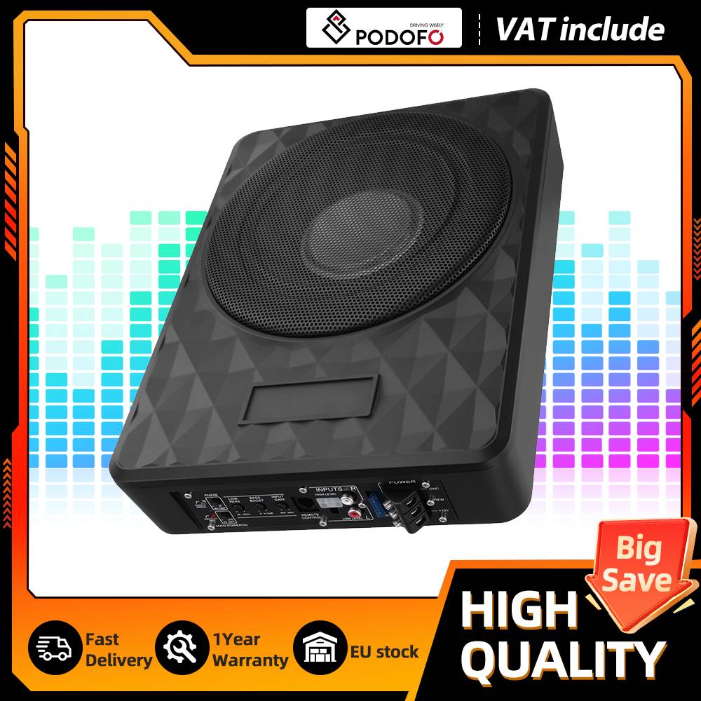 Podofo 10 Inch Ultra Slim Under Seat Car Active Subwoofer Compact Car Bass Audio Stereo Amplifier Speaker