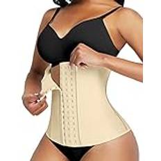 FeelinGirl Midjetränare Latexkorsett för Damer Midja Tränare med 9 Stålstruktur Träning Midja Cincher Sport Underbröstkorsett Midjeformare Magkontroll Plusstorlek med Hake av 3 rader-Beige M