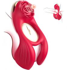 SuperLove Perfect Clitoris & Balls Vibrating Ring Red - röd