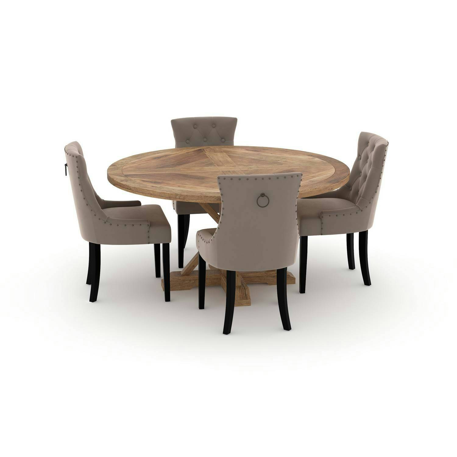 Matgrupp Bloomington Lyon Runt Matbord 150 cm med 4 Viktoria Matstol Matstol: Beige