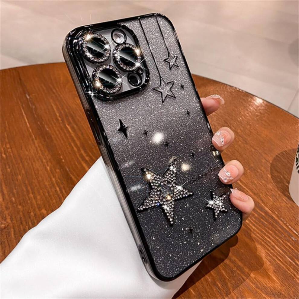 Rhinestone Star Gradient Glitter Cover til kompatibel med iPhone 14/15/13/12Pro Max/11, Stødsikker med linsefilm, Lilla