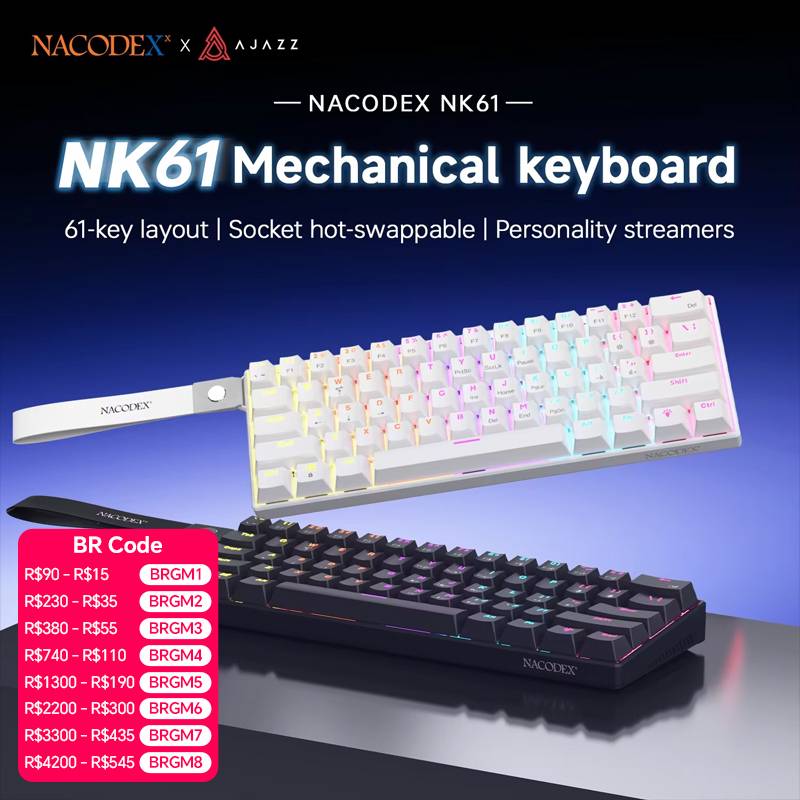 AJAZZ NK61 Wired Gaming Mechanical Keyboard 60% RGB Hot-Swappable 61 Keys Red Switch Mini Keyboard for Gamer PC