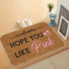 1pc Watercolor &#34;Welcome Phalaeneas&#34; Doormat - &#34;Hope You Like Pink&#34;, Non-Slip, Washable Floral Polyester Entrance Mat, Suitable For Bathroom And Living - Multicolor - 40*60,50*80