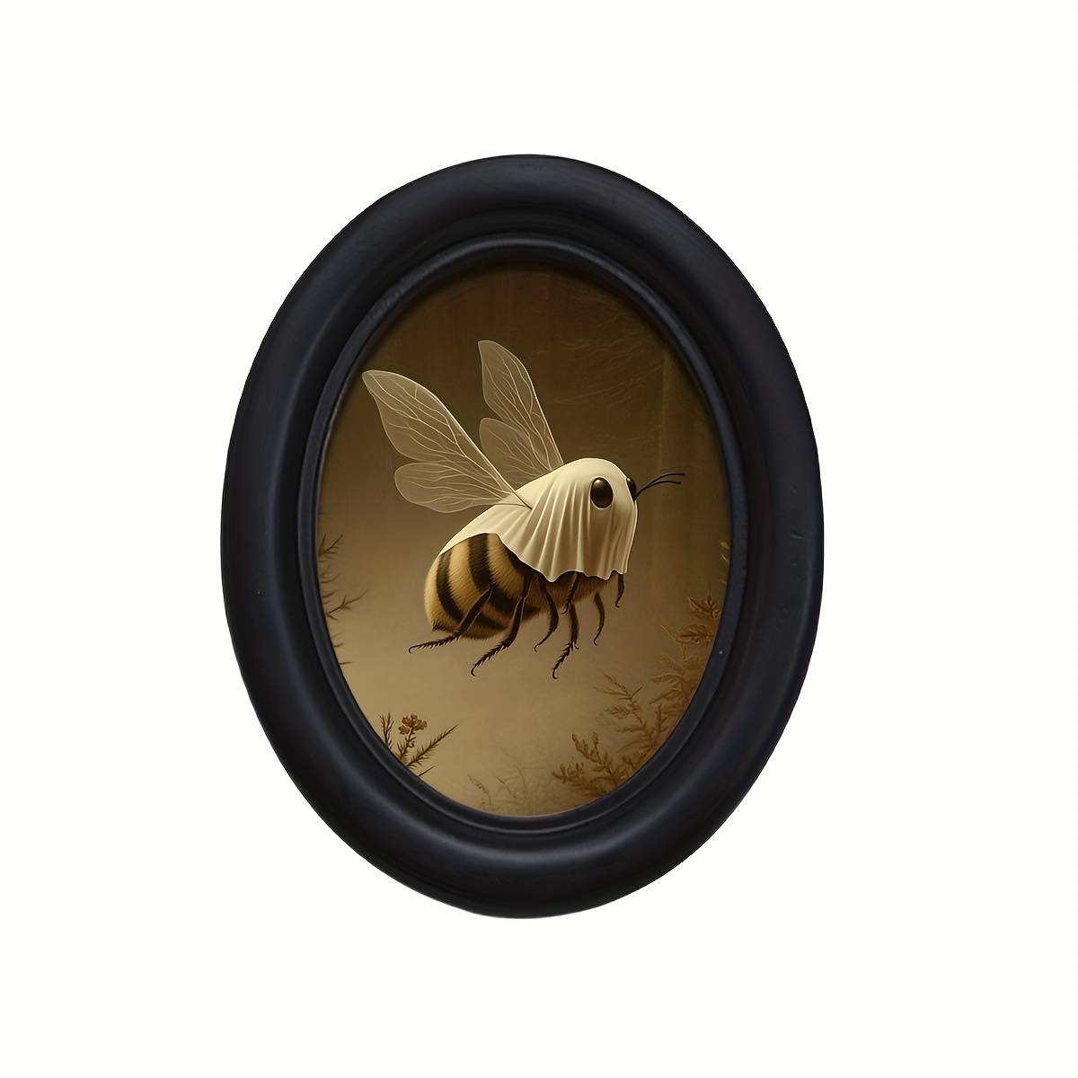 1pc, Raccoons As Oval Wooden Frame Photo Frame (4.16 * 5.25), Handmade Photo Transfer, Room Bedroom Wall Decoration, Rustic Farmhouse Art Wall Decoration, Halloween Decoration - Framed