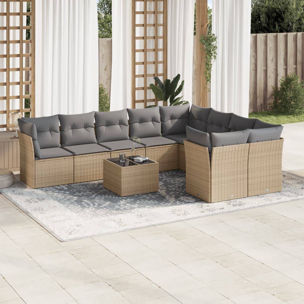 Sofasæt Til Haven 9 Dele Med Hynder Polyrattan - beige og grå / Med bord