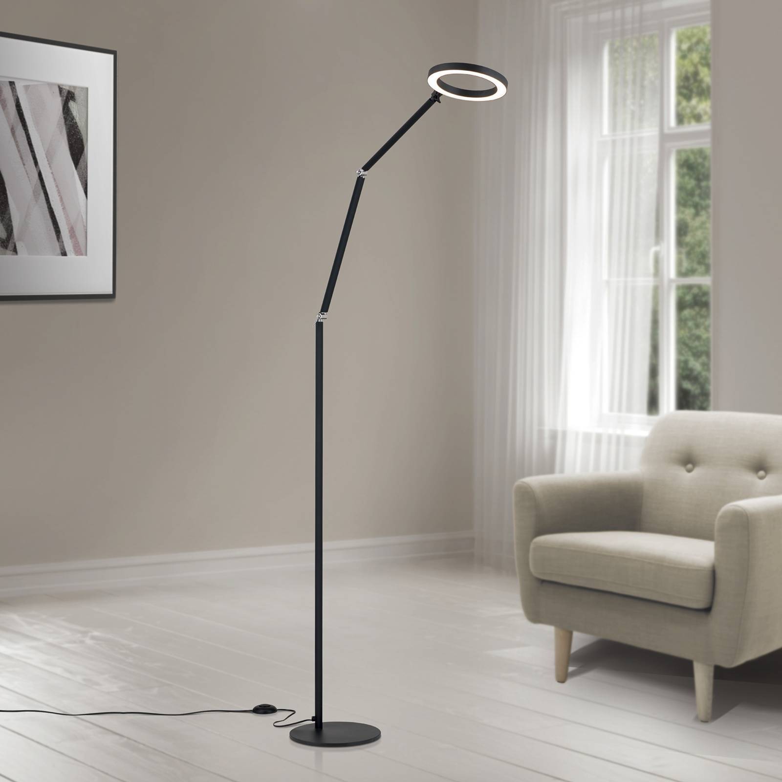 ORION LED golvlampa Ringo, dimbar, Svart, Vardagsrum / matsal, Metall, Modern, LED-golvlampa