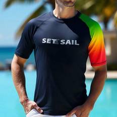 Herrbokstävertryck Rund hals Raglan Kortärmad Surf-T-shirt Rash Guard Herr Herr Rashguard Strandkläder Herr Strandkläder Strandkläder För Herr Tonad F - Svart (L,M,S,XL,XXL)