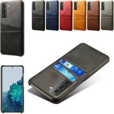 Samsung S21 Plus skal fodral skydd skinn kort visa mastercard - Brun S21+