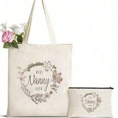 1-2 st. "Best Nanny Forever" tryckt canvas-tygväska - kransdesign, vikbar, återanvändbar tygväska, unisex-tygväska - trendig beige axelväska, slitstar - Multifärgad