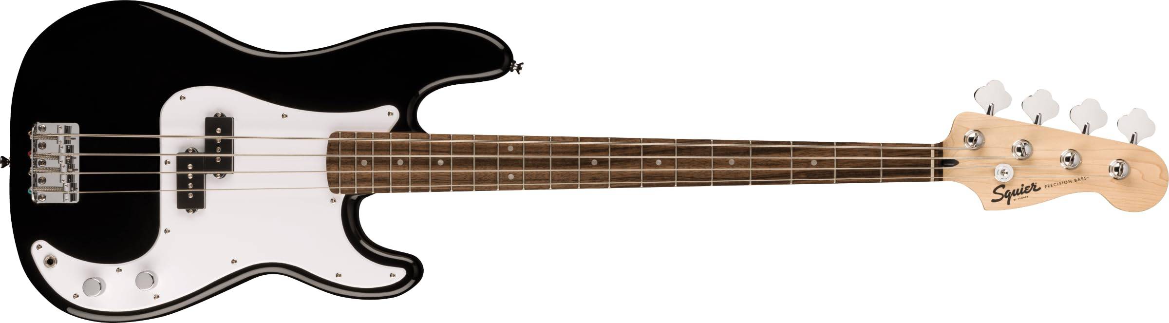 Fender Squier by Fender Squier Elektrisk Bas Squier Precision Laurel Vit Svart med mjukt fodral Sonic™ Bass®, Greppbräda, Plektrumskydd, svart