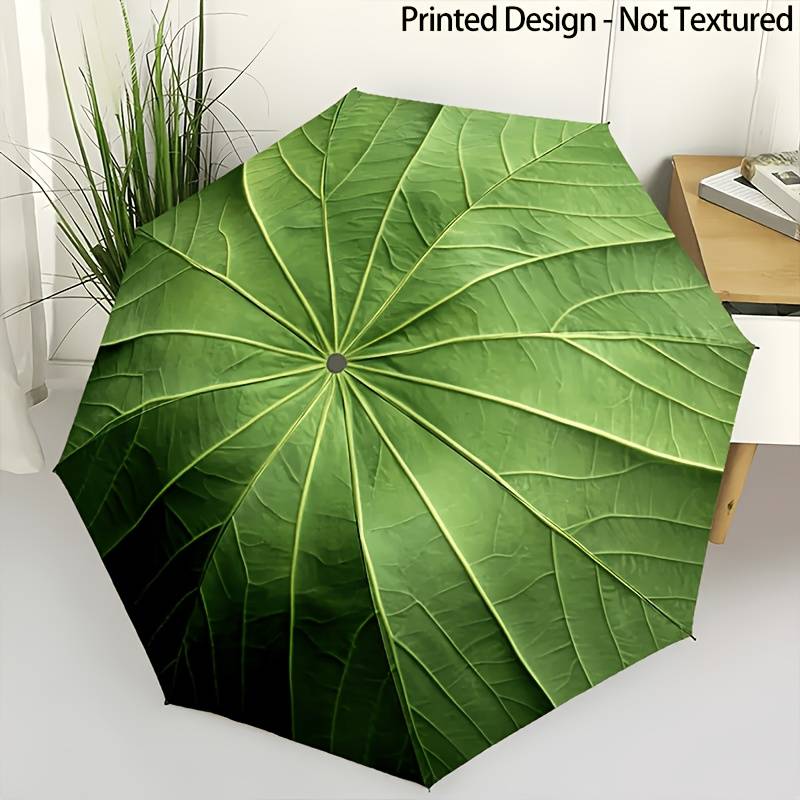 Printed Design - Not Textured, Green Leaf And Lotus Leaf Pattern Umbrella, Outdoor Leisure And Travel Umbrella, Birthday And Holiday Gift