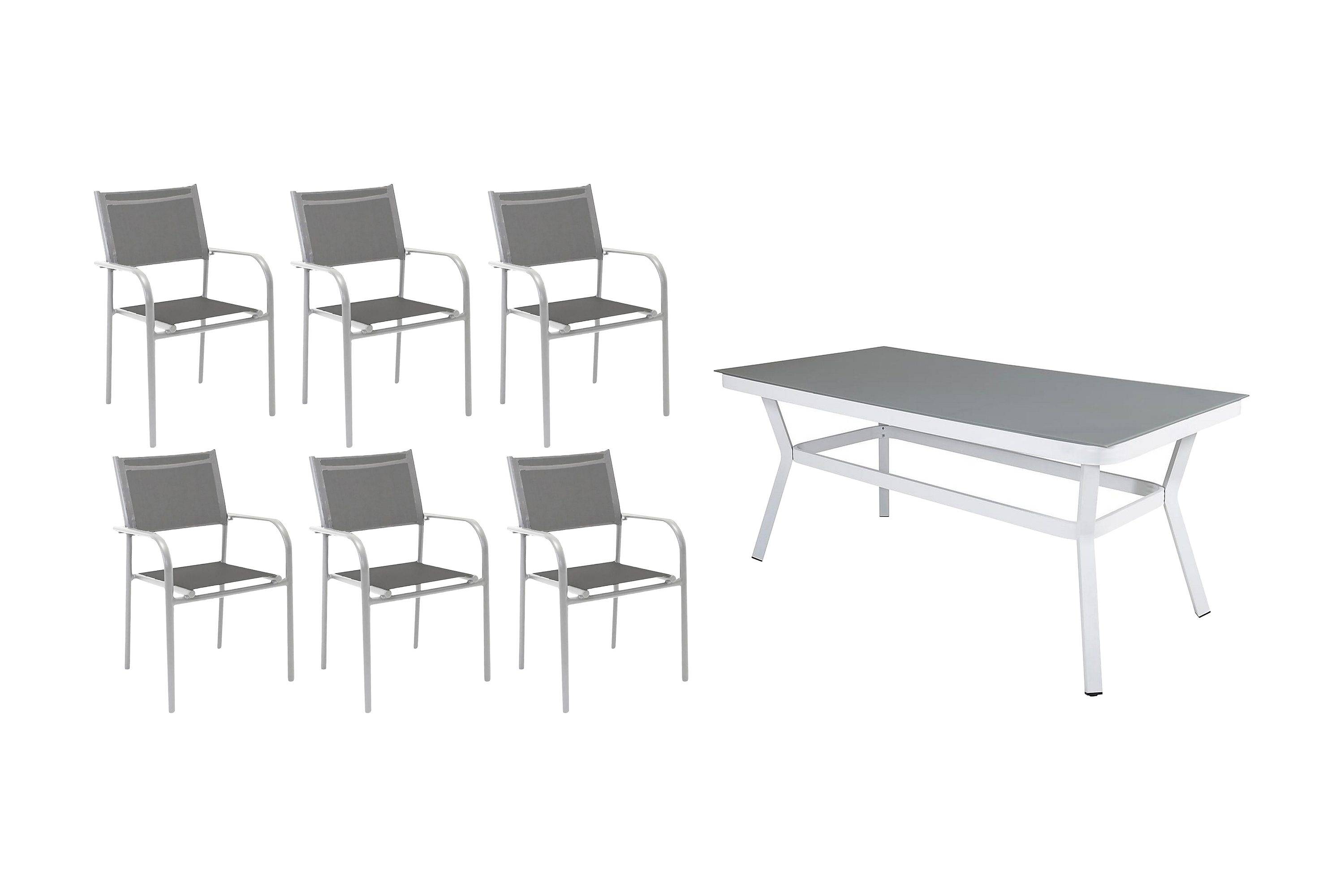 Virya Matgrupp Utomhus 200cm + 6 Santorini Karmstolar - Vit/Grå utomhus Vit,Grå Venture Home