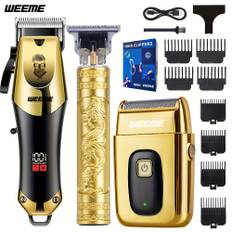 TEMU Weeme 3pcs Men's Wireless Hair Trimmer Kit, Usb Rechargeable Grooming Set With Adjustable Clippers, Precision Trimming For Hair, Beard & Body, Stylish Gift For