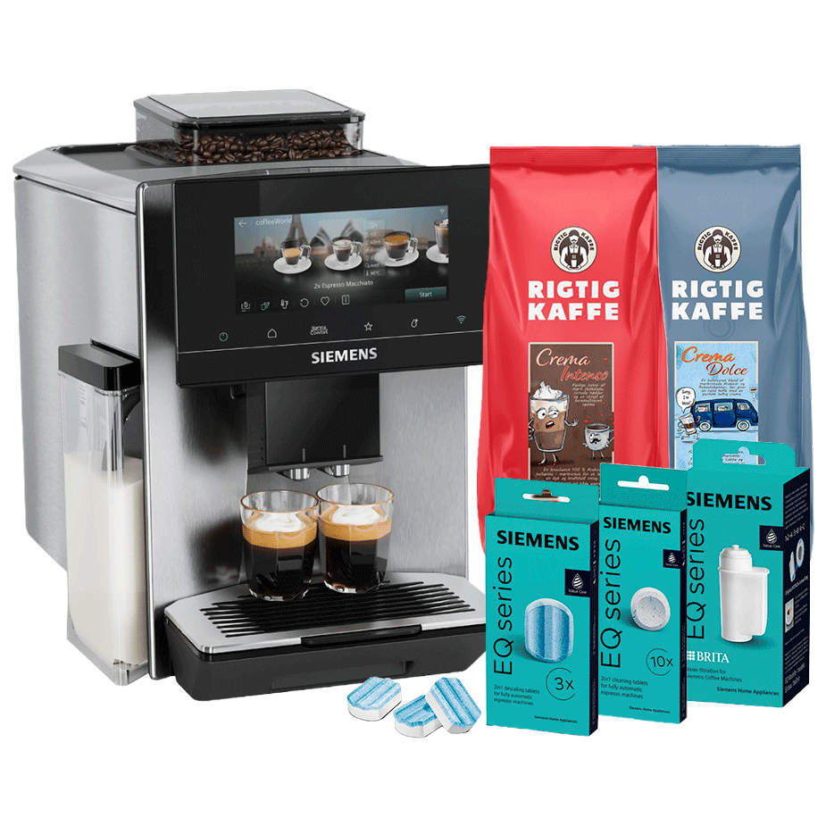 Siemens TQ923E03 EQ900 Espressomaskine Inkl. Plejepakke & 2x1kg Rigtig Kaffe Hele kaffebønner