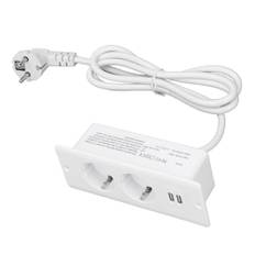 Inbyggt Strömuttag2 USB 2 AC 230-265V 10A-portar Infällt Skrivbordsuttag i Skrivbordsströmnav Smalt Material Möbelinstallation för Daglig Bekvämlighet (Vit)
