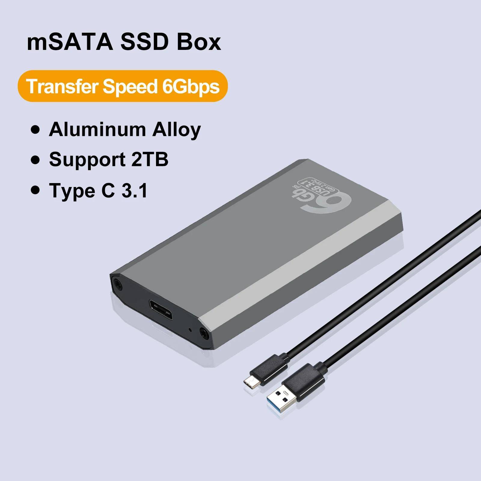6Gbps mSATA SSD-kabinett mSATA till USB 3.1 Gen2 Adapterfodral med Typ C-port för mSATA Intern Solid State Drive Hårddisk