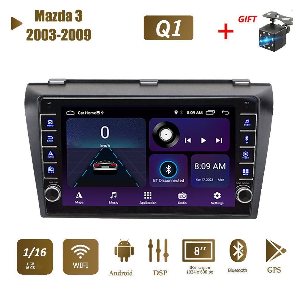 För Mazda 3 2003-2009 Med knappknopp Android Bilradio Multimediaspelare Navigation Stereo GPS 2 Din 1+16GB black