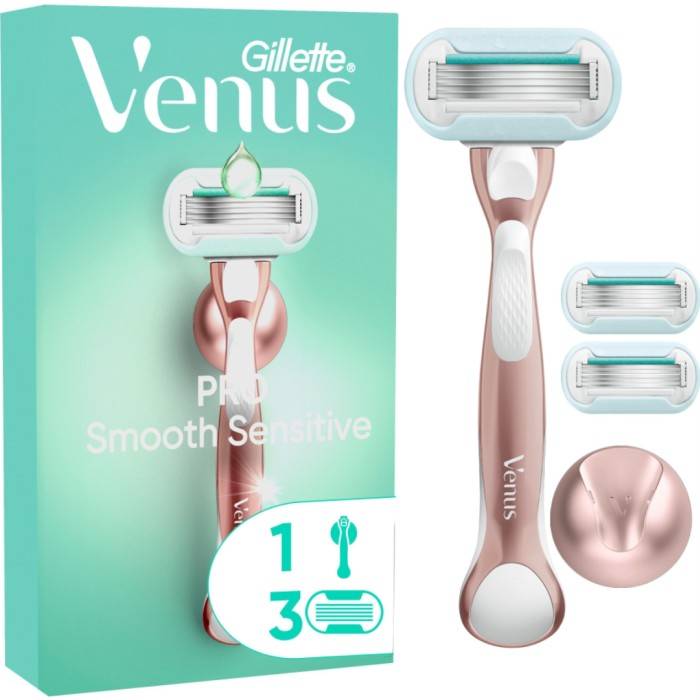 Gillette Venus Pro Smooth Sensitive Rakhyvel 3 rakblad & duschhållare
