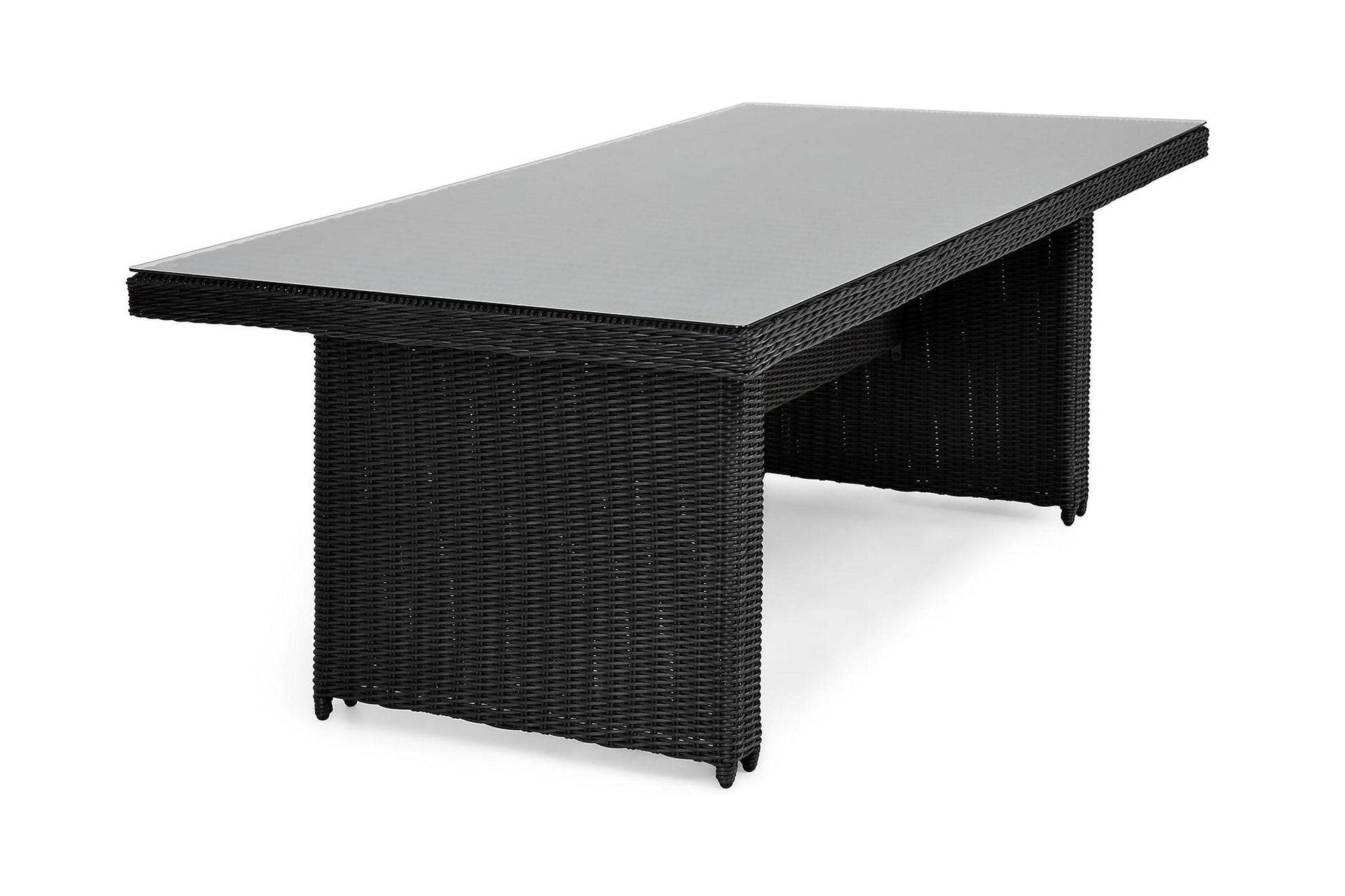 deNoord Marcus Stort Matbord Utomhus 200x100 cm – Utebord i konstrotting med glasskiva för Uteplats och Trädgård - Svart utomhus Glas