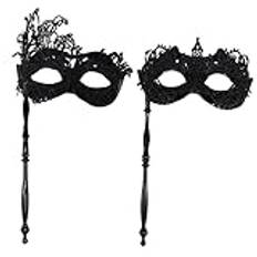 AOVNA 2 delar maskerad mask med pinne Mardi Gras ansiktsskydd halloween kostym mask för halloween karneval cosplay fest
